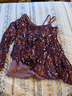 BCBG Purple Sequin Ruffle Dance Top with Double Straps